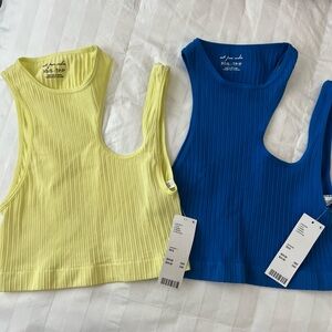 NWT Urban Outfitters Out From Under Cut Out Yellow and Blue Ribbed Crop Tank Top
